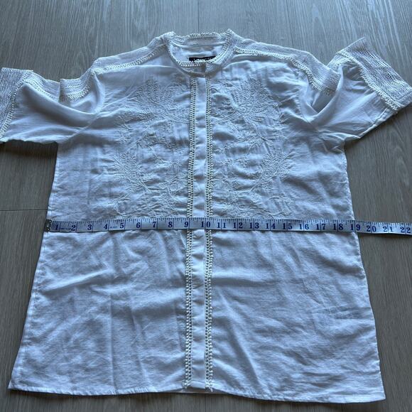 J Crew Embroidered Lace Trim Button Up Shirt In Cotton Voile Size 2 White FLAWS - Picture 7 of 16